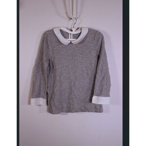 J.Crew Gray Babydoll Collar Blouse Small Cotton 3/4 Sleeve Business Casual